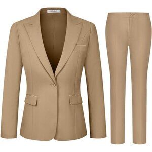 2Piece Office Suit Lady Peaked Lapel Slim Fit One Button Blazer Jacket and Pants
